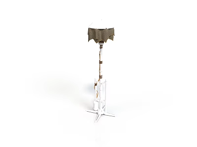 Modern Floor Lamp With White Lampshade Brown Pole And White Base 3d model