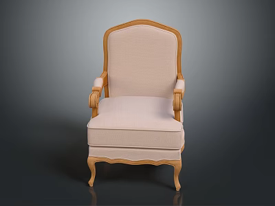 Elegant Classic Beige Upholstered Chair With Wooden Armrests And Curved Legs 3d model