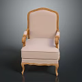 Elegant Classic Beige Upholstered Chair With Wooden Armrests And Curved Legs