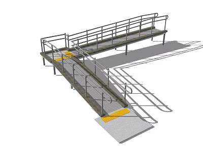 Accessible Road Ramp Facility With Metal Handrails Yellow Non-slip Strips And Platform 3d model