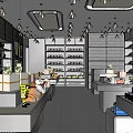 Specialty Store Interior With Shoes Display Shelves Bottles And Ceiling Lights