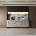 Elegant Modern Sideboard With Marble Backsplash And Wine Storage In Dining Area