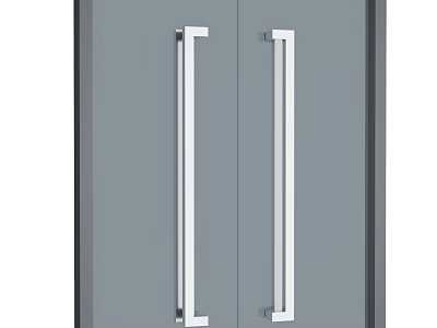 Modern Grey Double Doors With Sleek Silver Metal Handles And Contemporary Panel Design 3d model