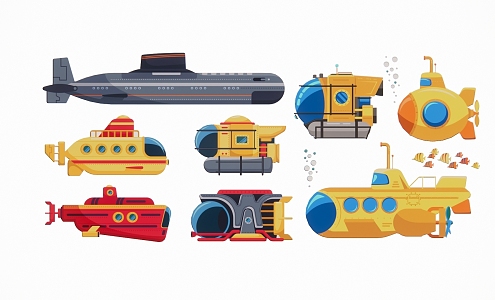 Modern 2D Submarine Sightseeing Illustration Silhouette 3d model