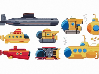 Modern 2D Submarine Sightseeing Illustration Silhouette 3d model