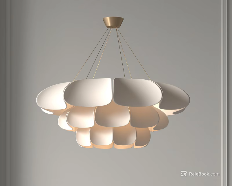 Modern Elegant Chandelier With White Petal Shaped Shades And Gold Frame Design 3d model 