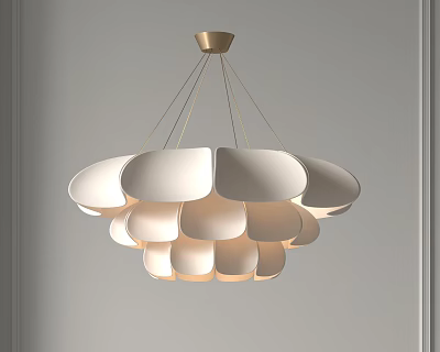 Modern Elegant Chandelier With White Petal Shaped Shades And Gold Frame Design 3d model