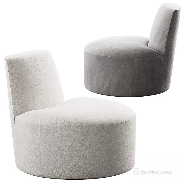 Modern Light Gray Accent Chair with Velvet Fabric Round Seat and Curved Back Design 3d model 