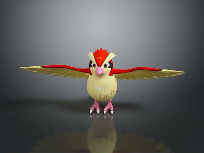 Colorful Cartoon Bird Toy with Red Head Yellow Body and Open Wings 3d model