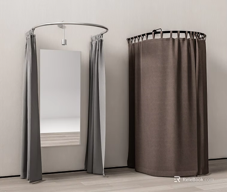 Gray And Brown Fabric Shower Curtains Arched And Round Design For Bathroom 3d model 