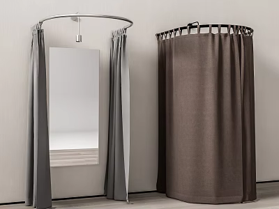 Gray And Brown Fabric Shower Curtains Arched And Round Design For Bathroom 3d model