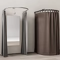 Gray And Brown Fabric Shower Curtains Arched And Round Design For Bathroom