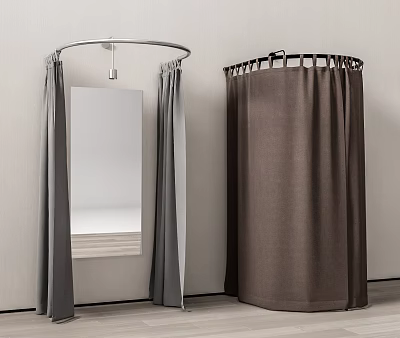 Gray And Brown Fabric Shower Curtains Arched And Round Design For Bathroom 3d model
