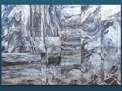 Marble Background Wall With Natural Gray White Texture And Golden Metal Frame 3d model