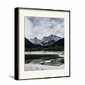 Scenic Mountain Lake Landscape Painting With Trees Cloudy Sky And Stones