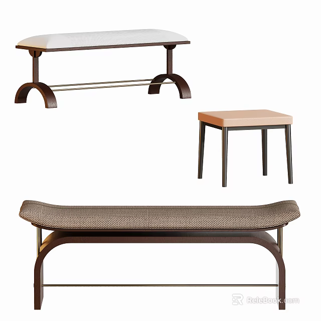 Modern Style Stools with Wooden Seat Metal Legs and Minimalist Design 3d model 