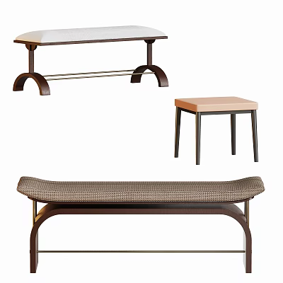 Modern Style Stools with Wooden Seat Metal Legs and Minimalist Design 3d model