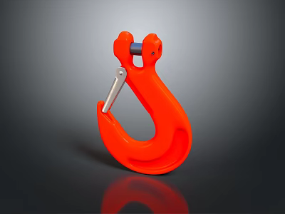 Orange Industrial Lifting Hook With Safety Latch And Heavy Duty Construction 3d model