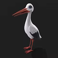 3D Stork Model with White Black Feathers Long Red Beak Red Legs and Blue Eyes