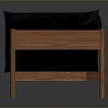 Black Leather Two Seater Sofa With Wooden Frame On Reflective Gray Floor