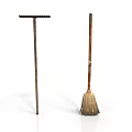 Traditional Cleaning Tools With Wooden Handles Mop And Broom For Home Use