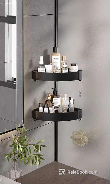 Modern Bathroom Vanity With Black Two Tier Rotating Rack And Toiletries Storage 3d model 
