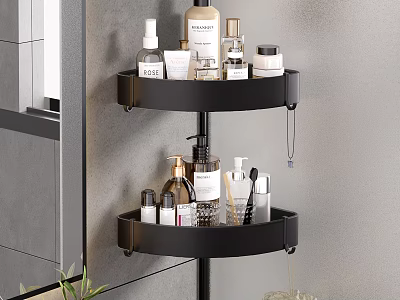 Modern Bathroom Vanity With Black Two Tier Rotating Rack And Toiletries Storage 3d model
