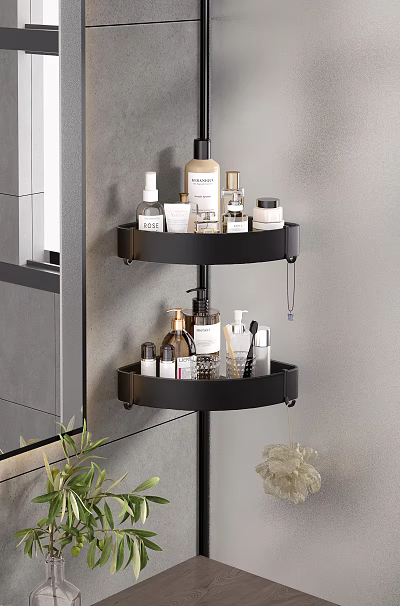 Modern Bathroom Vanity With Black Two Tier Rotating Rack And Toiletries Storage 3d model