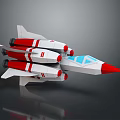 Detailed White and Red Spaceship Featuring Blue Cockpit and Multiple Engines