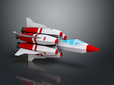 Detailed White and Red Spaceship Featuring Blue Cockpit and Multiple Engines 3d model