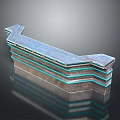 Modern Metallic Reception Desk With Layered Structure And Blue Accent Lines 3d model