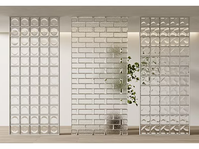 Contemporary Interior Wall Design Featuring Glass Blocks Brick Panel And Green Plant 3d model