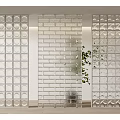 Contemporary Interior Wall Design Featuring Glass Blocks Brick Panel And Green Plant