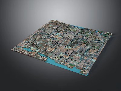 Modern City 3D Model Displaying Urban Layout Buildings And Water Features 3d model