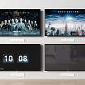 Wall Mounted Modern TVs Displaying Various Content Including Movies And Time