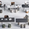 Modern Desk Collection Featuring Various Chairs Stools And Tabletop Items For Home Office 3d model