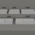 White Rectangular Washbasins With Black Faucets Mounted On Wall 3d model