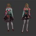 Character And Creature Costume Design Front Back Views With Red Black Details And Heart Accents