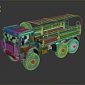 Green Camouflage Military Truck With Open Cargo Bed Metal Rack And Spare Tire