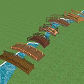 Various Styles of Wooden Bridges Over Water in Green Grass Landscape