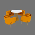 Round White Table And Four Orange Upholstered Chairs Dining Furniture Set