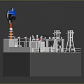 High Voltage Electrical Substation Equipment With Transformer And Transmission Towers
