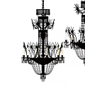 Crystal Chandeliers Hanging With Chains Featuring Decorative Branches And Candle Holders 3d model