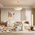 Cream Style Living Room Sofa Coffee Table Combination Cream Style Sofa Mother and Mother Coffee Table Lazy Sofa Floor Lamp Chandelier Living Room Background Wall 3d model