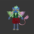 Cartoon Animal Character With Blue Head Yellow Eyes Purple Gradient Wings And Blue Plaid Vest