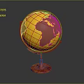 Golden Globe Decorative Piece With Red Stand And Detailed World Map
