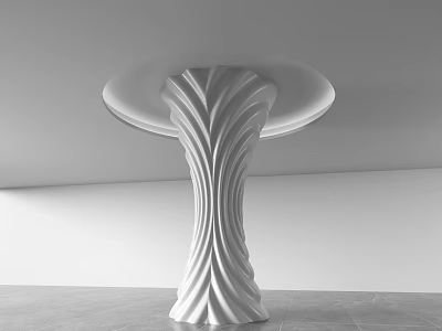 White Column With Wavy Texture And Top Platform In Minimalist Room 3d model