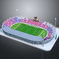 Modern Stadium Building With Green Turf Colorful Seats Transparent Roof And Light Poles