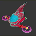Red Streamlined Futuristic Vehicle 3D Model With Blue Transparent Part And White Wheels