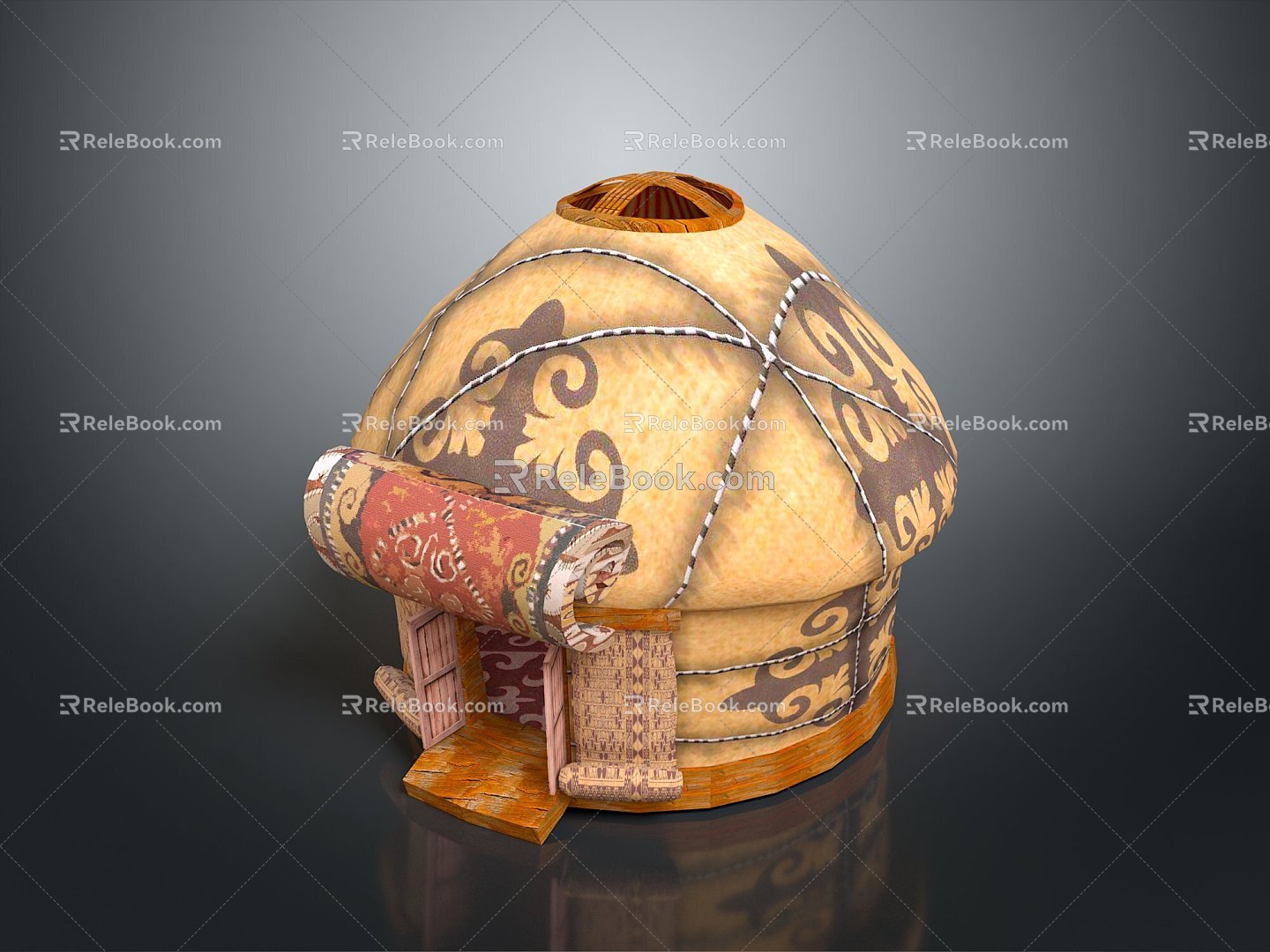 Mongolian yurt house outdoor items realistic 3d model